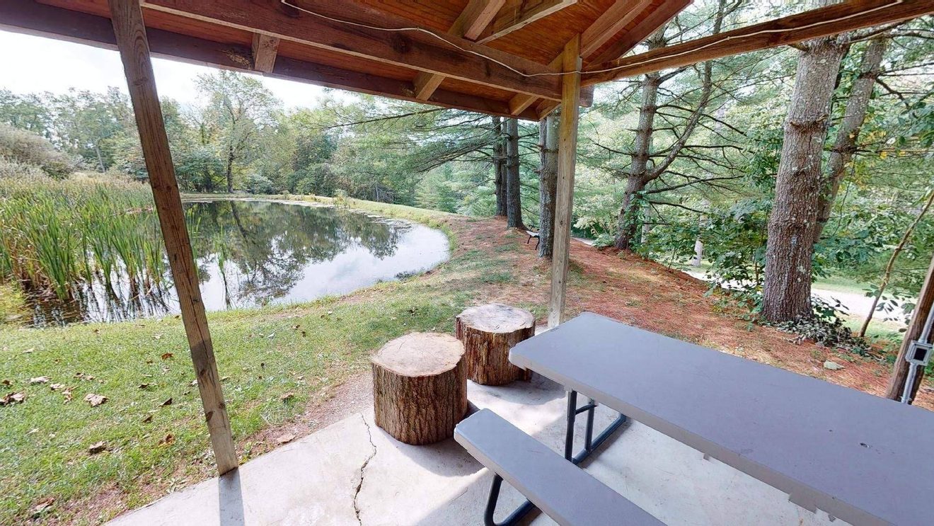 The picnic shelter beside the pond at Bear Run